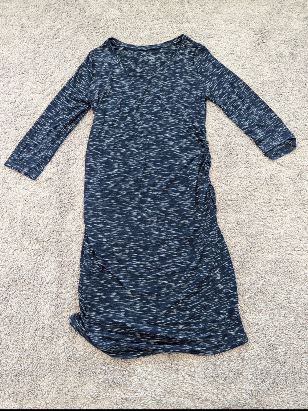 Liz Lange Navy Space-Dye Midi Dress with Side Ruching